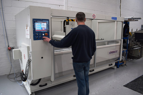 Kombimatec's AMC308 machining centre comes with a touchscreen interface with built-in macros for easy programming.